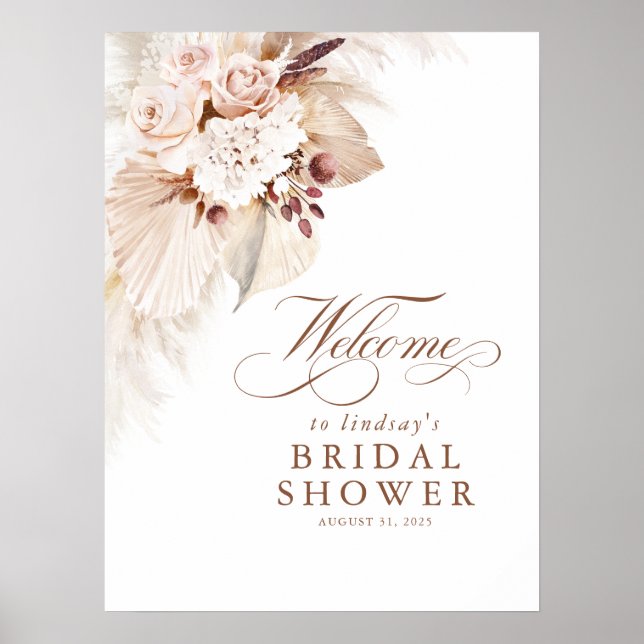 Pampas Grass Soft Floral Bridal Shower Welcome Poster (Front)