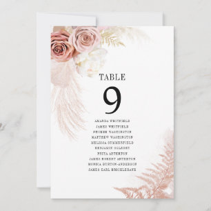 Pampas Grass Table Number Wedding Seating Plan