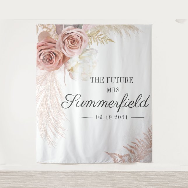 Pampas Grass Tan Bridal Shower Backdrop Tapestry (Front)