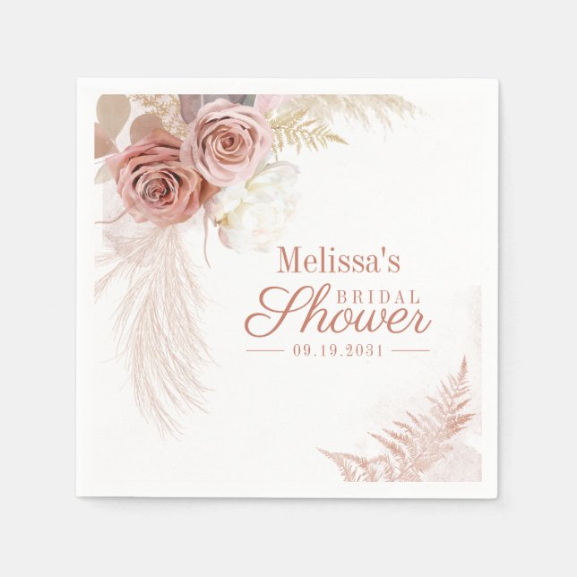 Pampas Grass Tan Bridal Shower  Paper Napkin (Front)