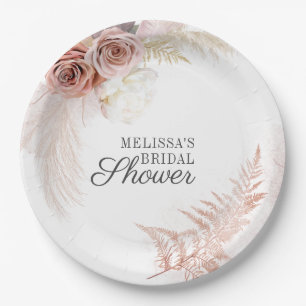 Pampas Grass Tan Bridal Shower Paper Plate