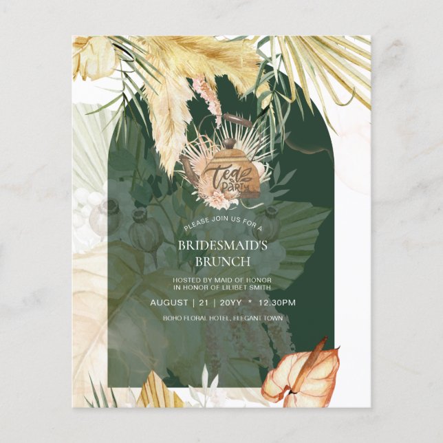 Pampas Grass TEA PARTY Bridal Shower Lunch Flyer (Front)
