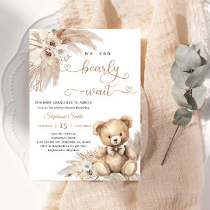Pampas Grass Teddy Bear Baby Shower Invitation