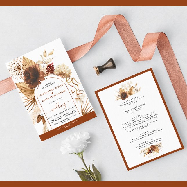 Pampas Grass Terracotta Arch All In One Wedding Invitation (Creator Uploaded)