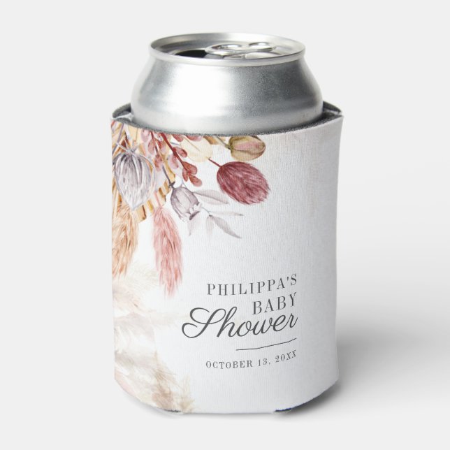 Pampas Grass Terracotta Baby Shower Can Cooler (Can Front)