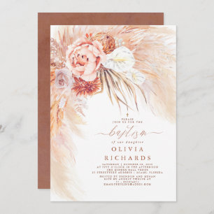 Pampas Grass Terracotta Baptism Invitation