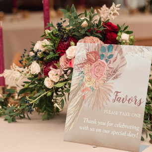 Pampas Grass Terracotta Boho Chic Wedding Party Pedestal Sign