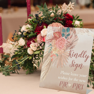 Pampas Grass Terracotta Boho Chic Wedding Party Pedestal Sign