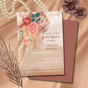 Pampas Grass Terracotta Boho Wedding Bridal Shower Invitation