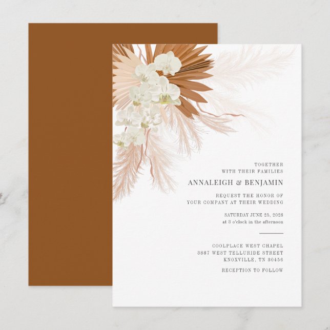 Pampas Grass Terracotta Botanical Modern Wedding Invitation (Front/Back)