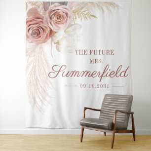 Pampas Grass Terracotta Bridal Shower Backdrop Tapestry