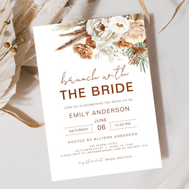 Pampas Grass Terracotta Bridal Shower Brunch Invitation (Creator Uploaded)
