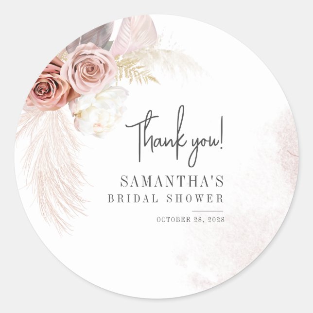 Pampas Grass Terracotta Bridal Shower Classic Round Sticker (Front)