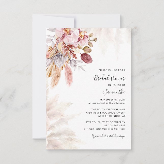 Pampas Grass Terracotta Bridal Shower Invitation (Front)