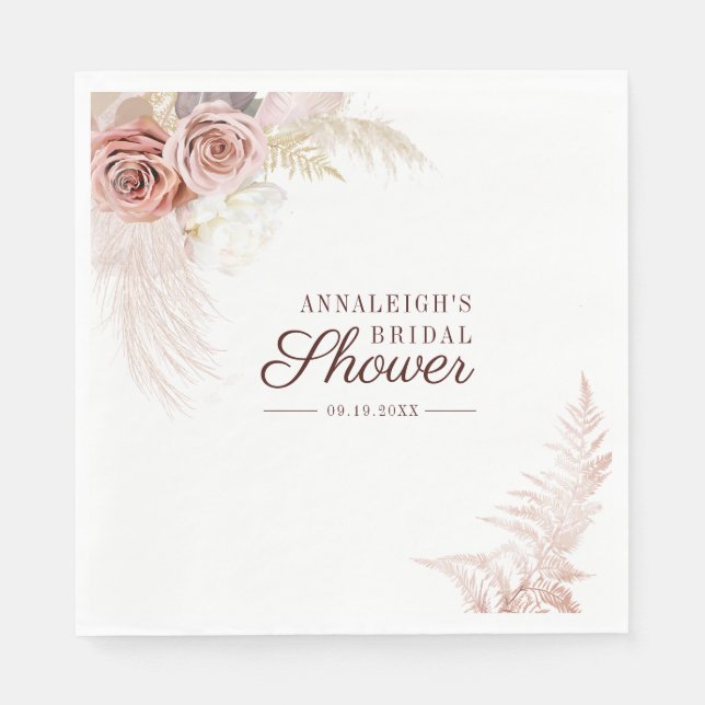 Pampas Grass Terracotta Bridal Shower Paper Napkin (Front)