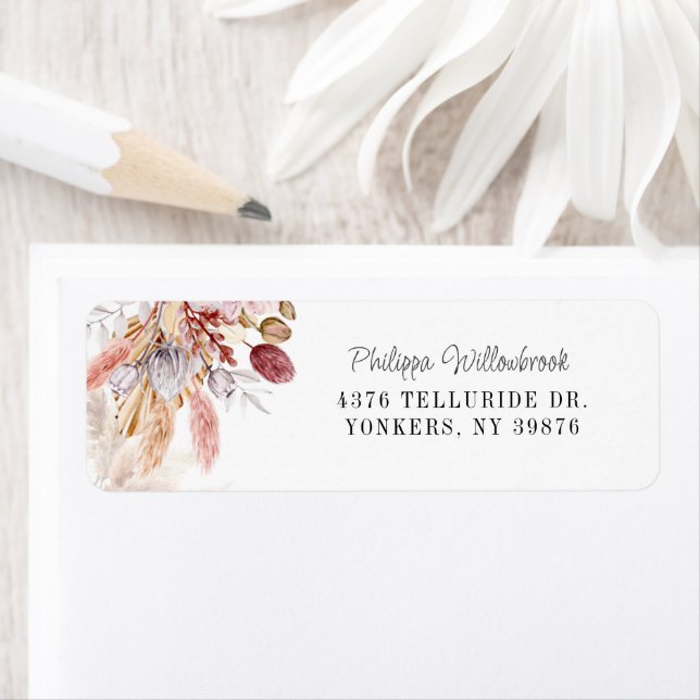 Pampas Grass Terracotta Dried Palm Return Address Label (Insitu)