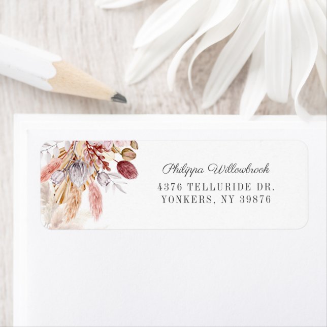Pampas Grass Terracotta Dried Palm Return Address Label (Insitu)