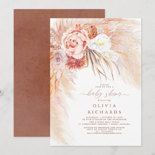 Pampas Grass Terracotta Floral Baby Shower Invitation