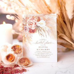 Pampas Grass Terracotta Floral Bridal Shower Invitation