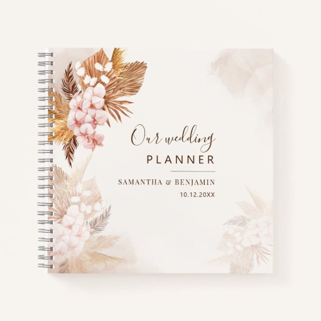 Pampas Grass Terracotta Floral Wedding Planner Notebook (Front)