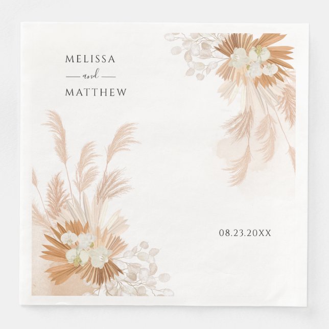 Pampas Grass Terracotta Floral Wedding Reception Napkin (Front)