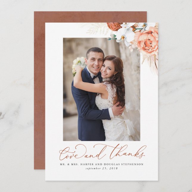 Pampas Grass Terracotta Floral Wedding Thank You (Front/Back)