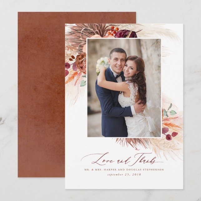 Pampas Grass Terracotta Floral Wedding Thank You Card (Front/Back)