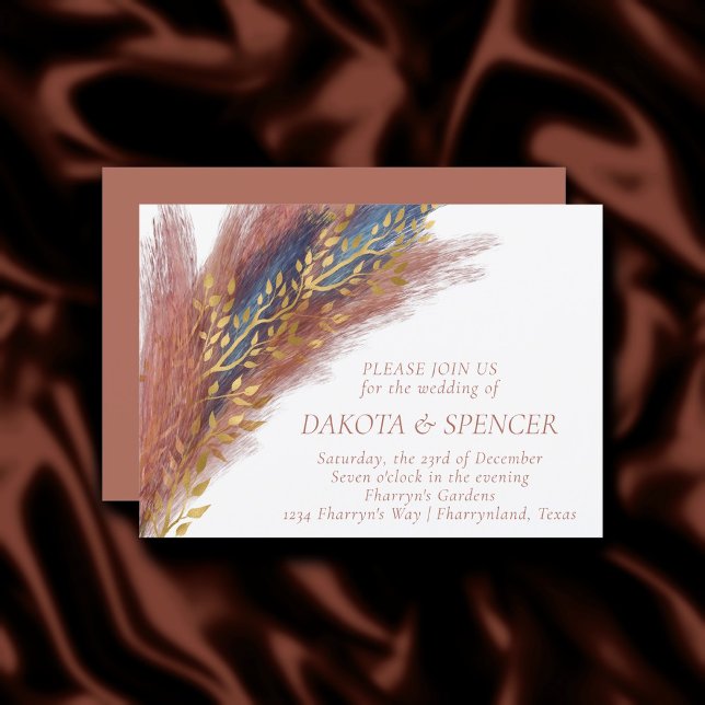 Pampas Grass | Terracotta Paprika Blue Wildflower Invitation (Creator Uploaded)