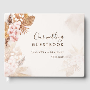 Pampas Grass Terracotta Pink Floral Wedding Guest Book