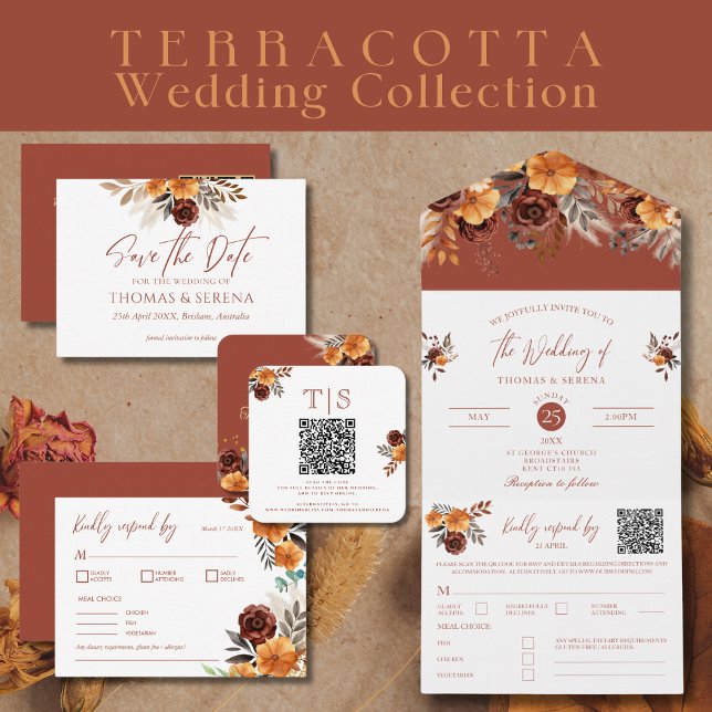 Pampas Grass Terracotta QR Code Autumn Fall Budget All In One Invitation (Creator Uploaded)