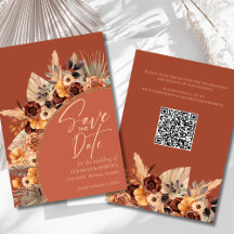 Pampas Grass Terracotta QR Code Save The Date Fall