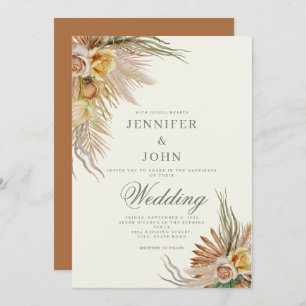 Pampas Grass Terracotta Roses Floral Wedding  Invitation