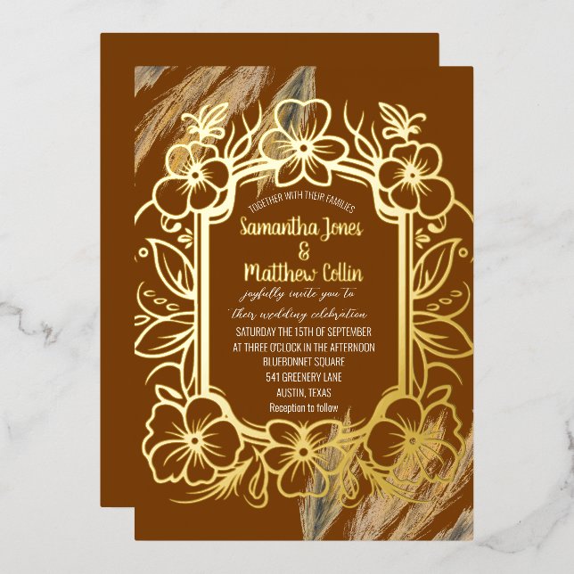 Pampas Grass Terracotta Rust Gold Foil Wedding (Front/Back)