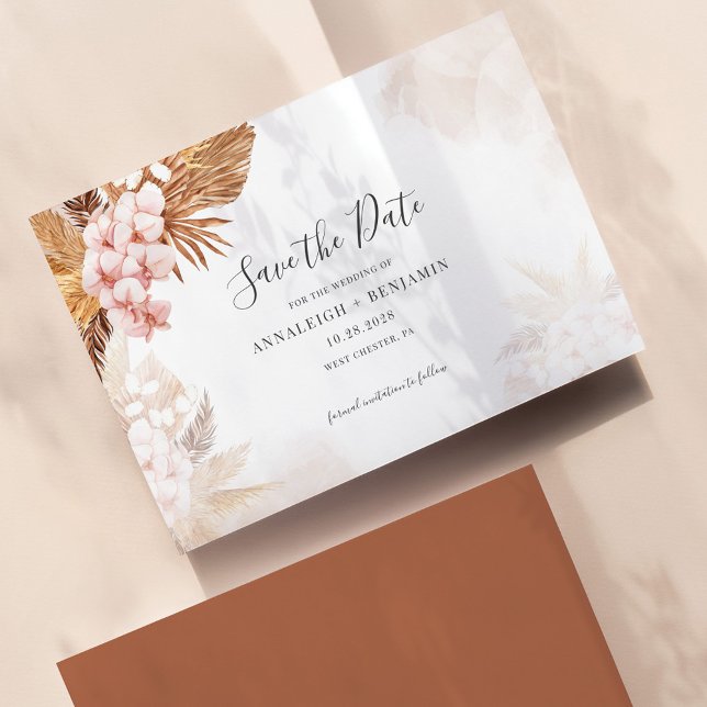 Pampas Grass Terracotta Script Botanical Save The Date (Pampas Grass Terracotta Save the Date Announcement)