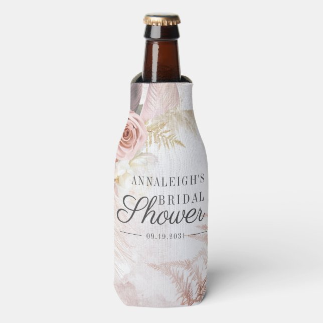 Pampas Grass Terracotta Script Bridal Shower Bottle Cooler (Bottle Front)