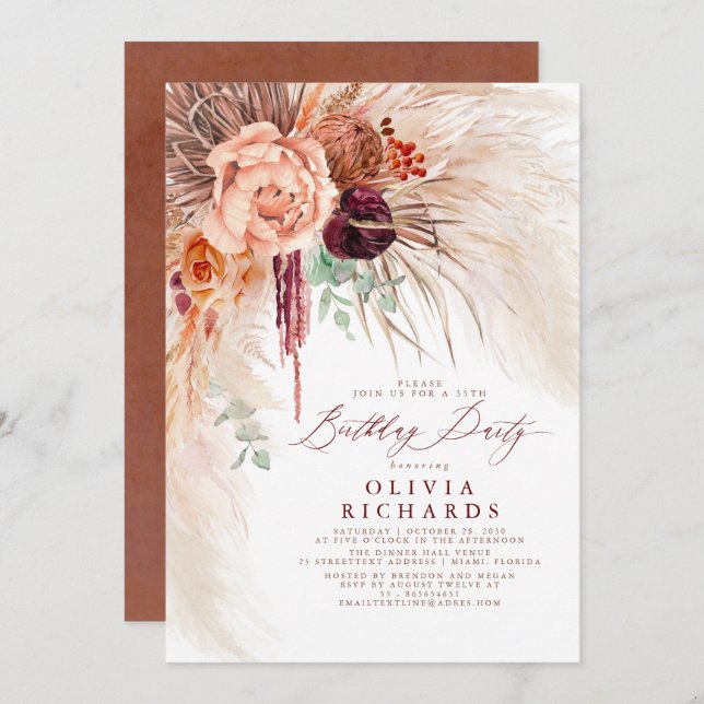 Pampas Grass Terracotta Seaside Birthday Invitatio Invitation (Front/Back)