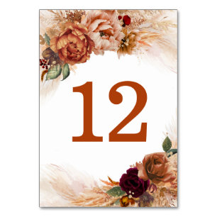 Pampas Grass Terracotta Table Number Cards