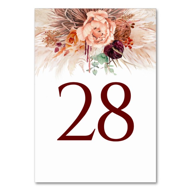 Pampas Grass Terracotta Table Number Cards (Front)