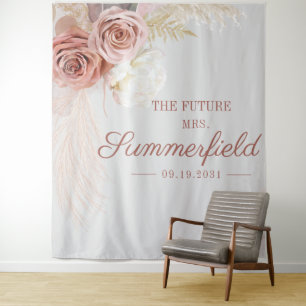 Pampas Grass Terracotta Tan Bridal Shower Backdrop Tapestry