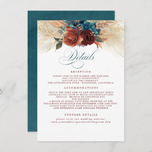 Pampas Grass Terracotta Teal Wedding Details Enclosure Card