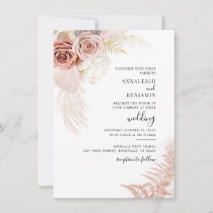 Pampas Grass Terracotta Watercolor Wedding Invitation