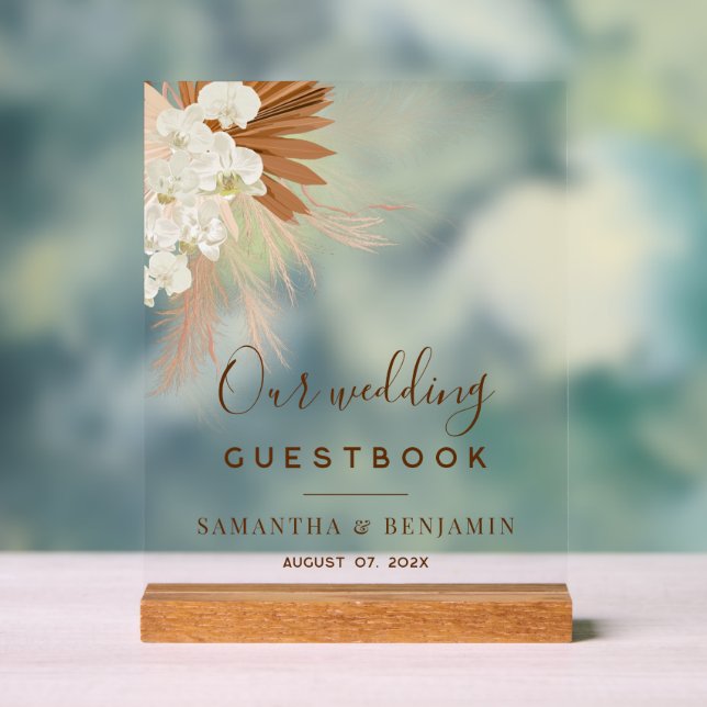Pampas Grass Terracotta Wedding Guest Book Acrylic Sign (Neutral)