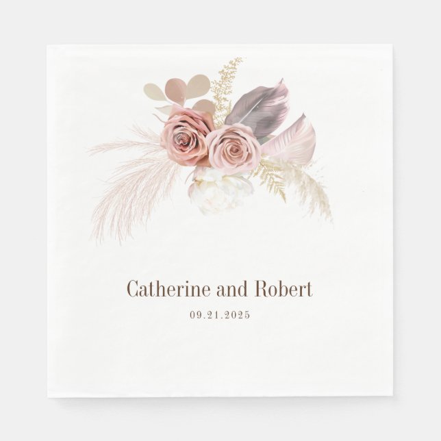 Pampas Grass Terracotta Wedding Paper Napkin (Front)
