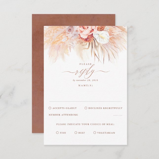 Pampas Grass Terracotta Wedding RSVP (Front/Back)