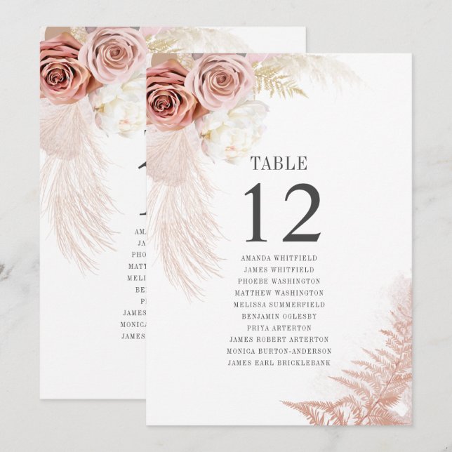 Pampas Grass Terracotta Wedding Table Number 12 (Front/Back)