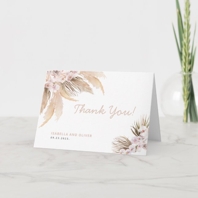 Pampas Grass Thank You card beige (Front)