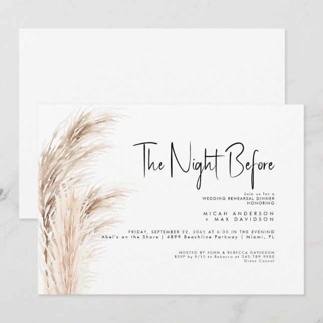 Pampas Grass The Night Before Rehearsal Dinner  Invitation (Front/Back)