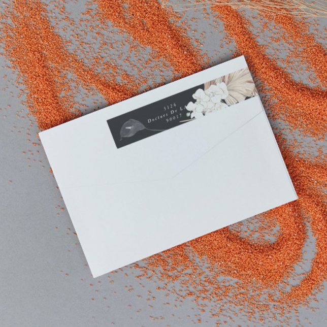 Pampas Grass Tropical Black Modern Premium Address Wrap Around Label (Creator Uploaded)