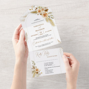 Pampas grass tropical bohemian elegant wedding all in one invitation