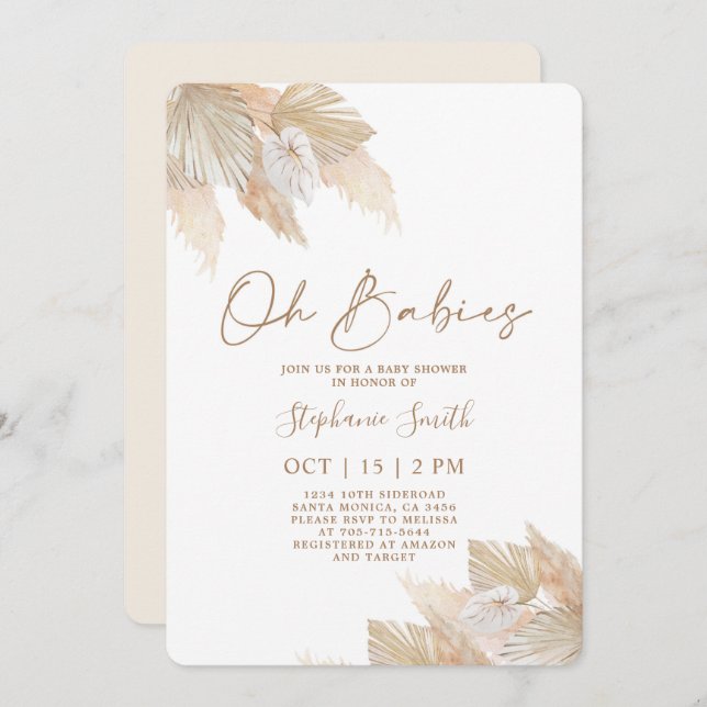 Pampas Grass Twins Baby Shower Invitation (Front/Back)